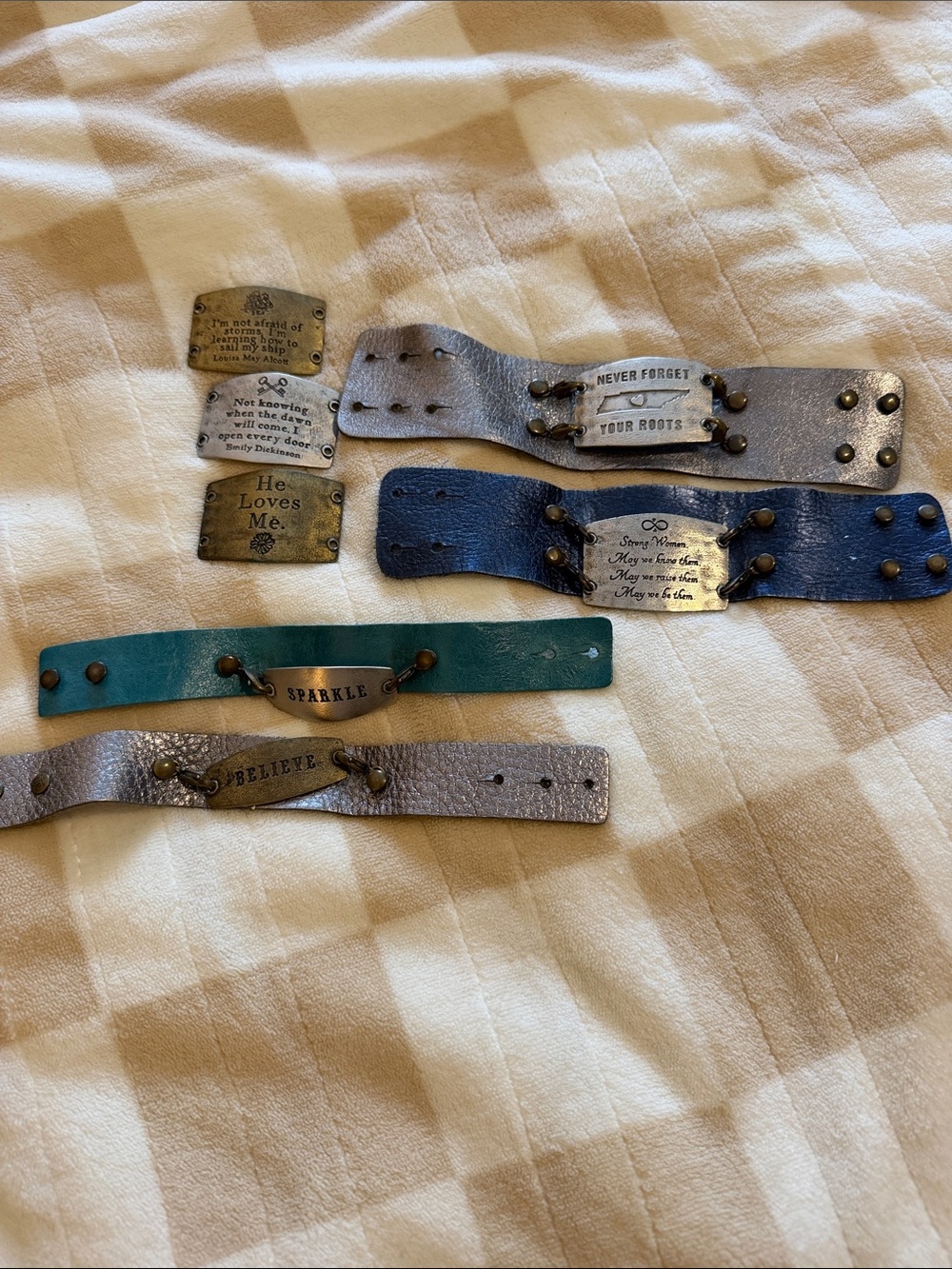 Lenny and Eva Teal gray navy Leather Bracelet with Metal Plates